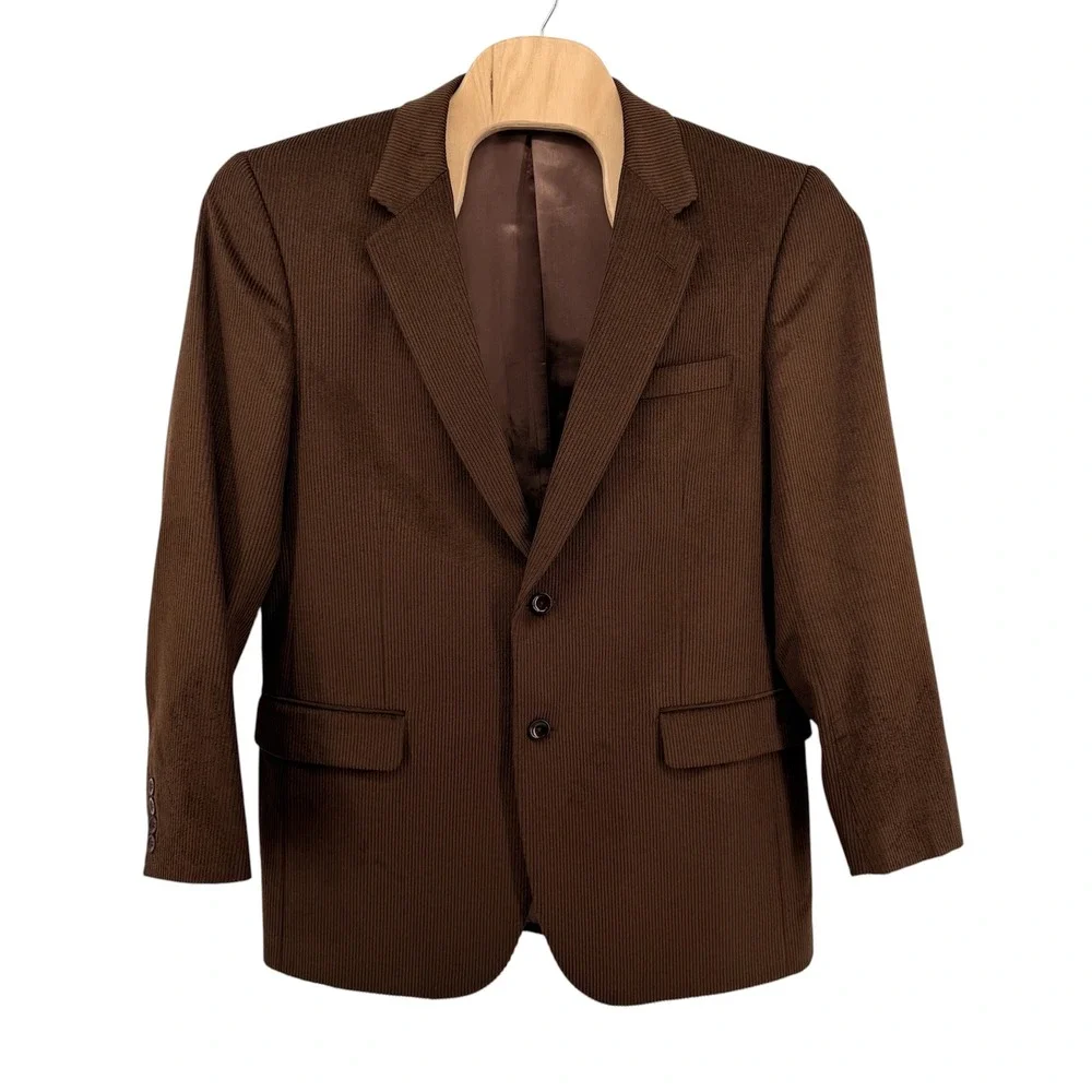 Jos A Bank Blazer Mens 43L Pre-Owned Sport Coat Brown Wool Silk Ribbed Corduroy